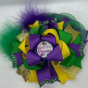 Handmade Girls Mardi Gras hairbow, purple, green and gold!!